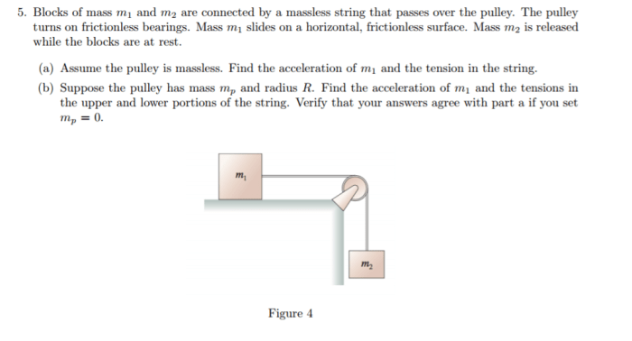 Light string connected two objects pulley frictionless figure shown passing over answer object below m1 above m2 mass height table