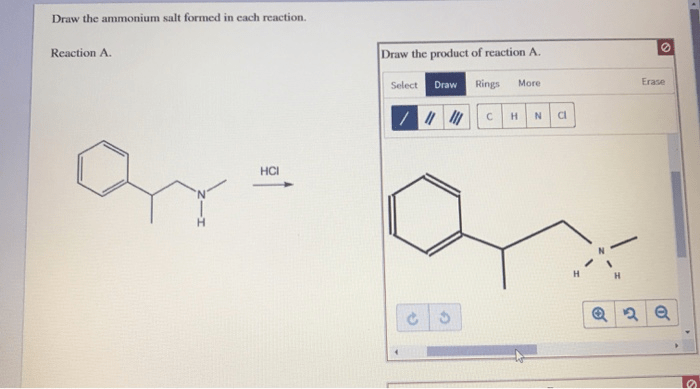 Draw the ammonium salt formed in each reaction